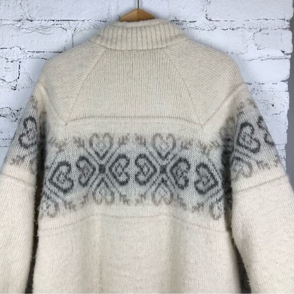 Vintage Alafoss Of Iceland Wool Fairisle Trench Coat M - Picture 9 of 13